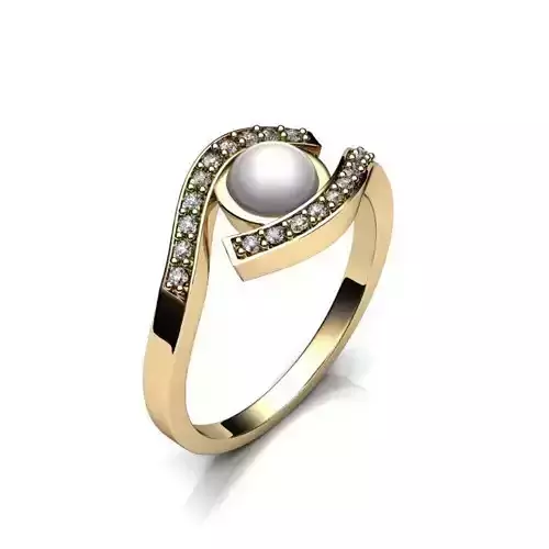 Jewelry Set gold ring with pearl and diamonds