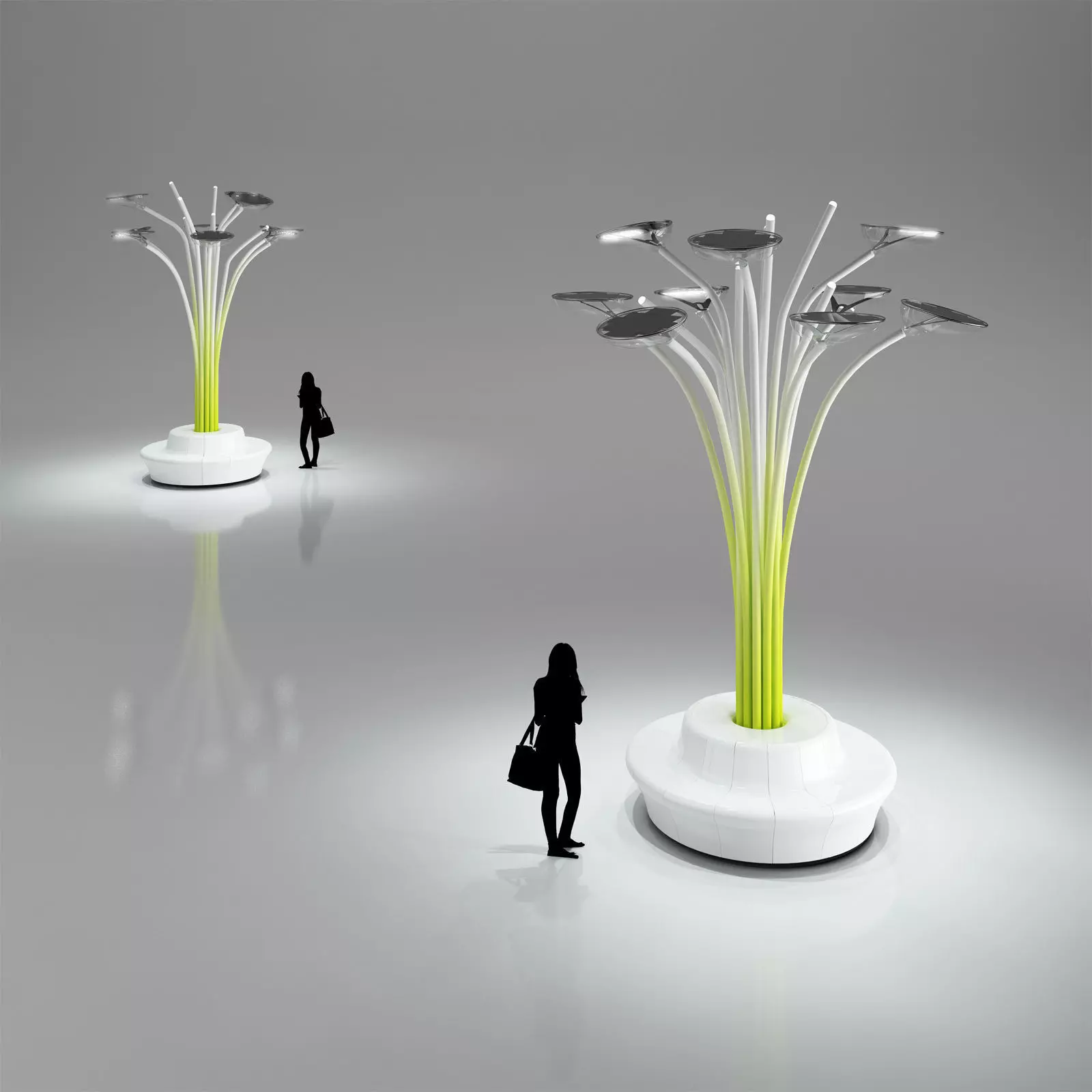 Futuristic tall lamp with bench 3D model