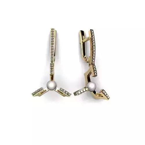Jewelry Set two gold earrings with pearls and diamonds