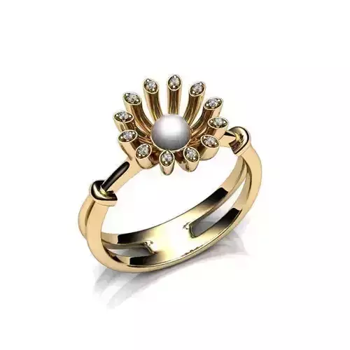 Jewelry Set gold flower ring with pearls and diamonds