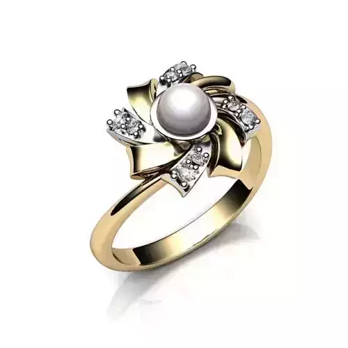 Jewelry Set gold ring with pearl and diamonds