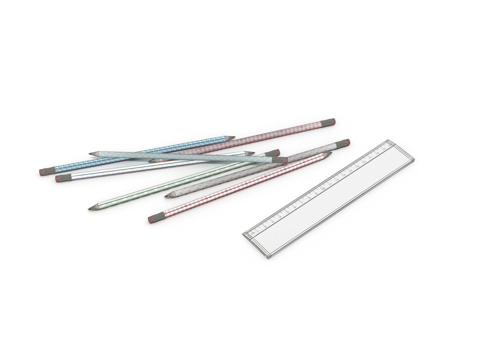 3 Pot pencils 3 Pots a crayons ciseaux regles 3D model_3