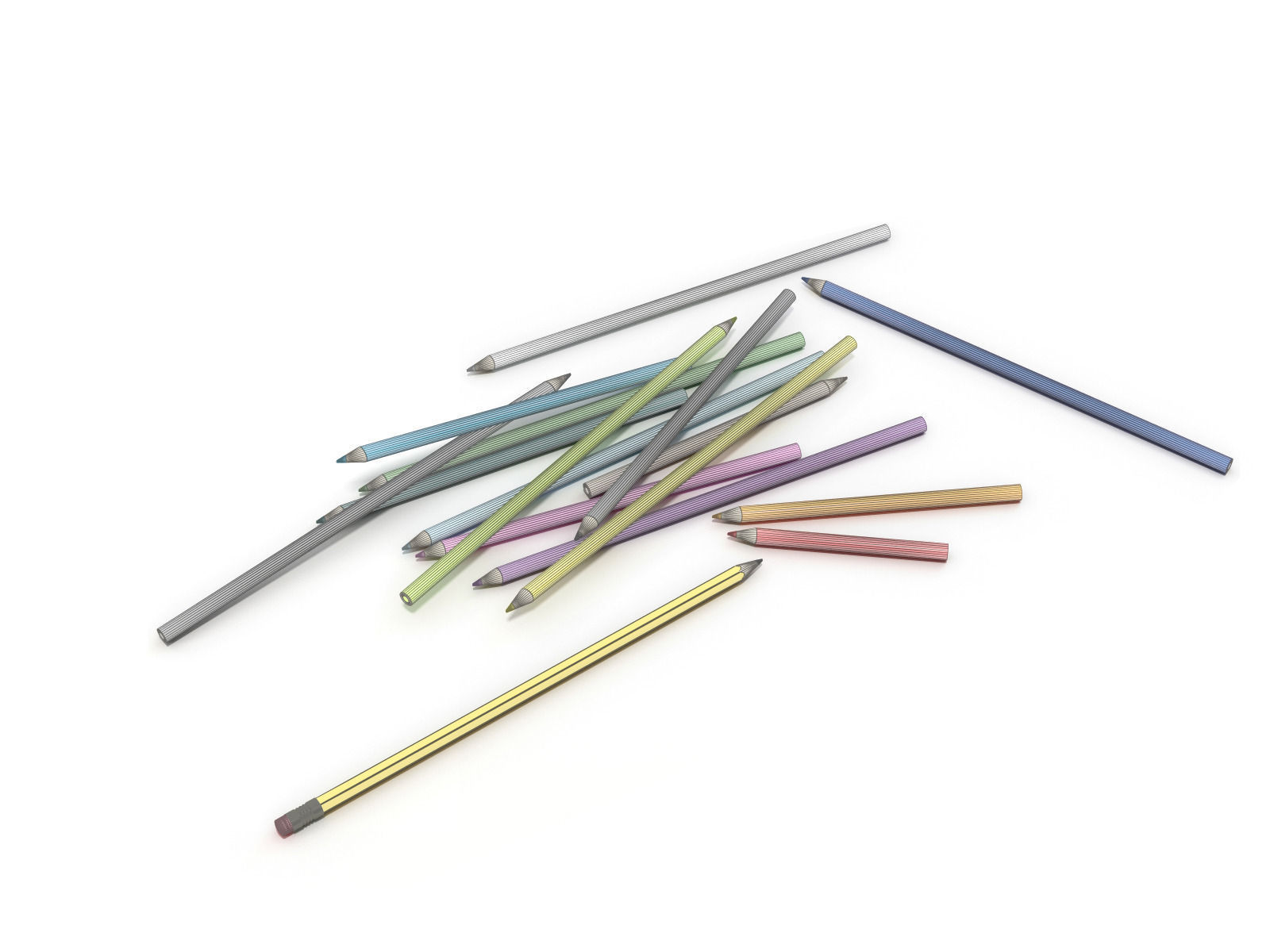 3 Pot pencils 3 Pots a crayons ciseaux regles 3D model_7