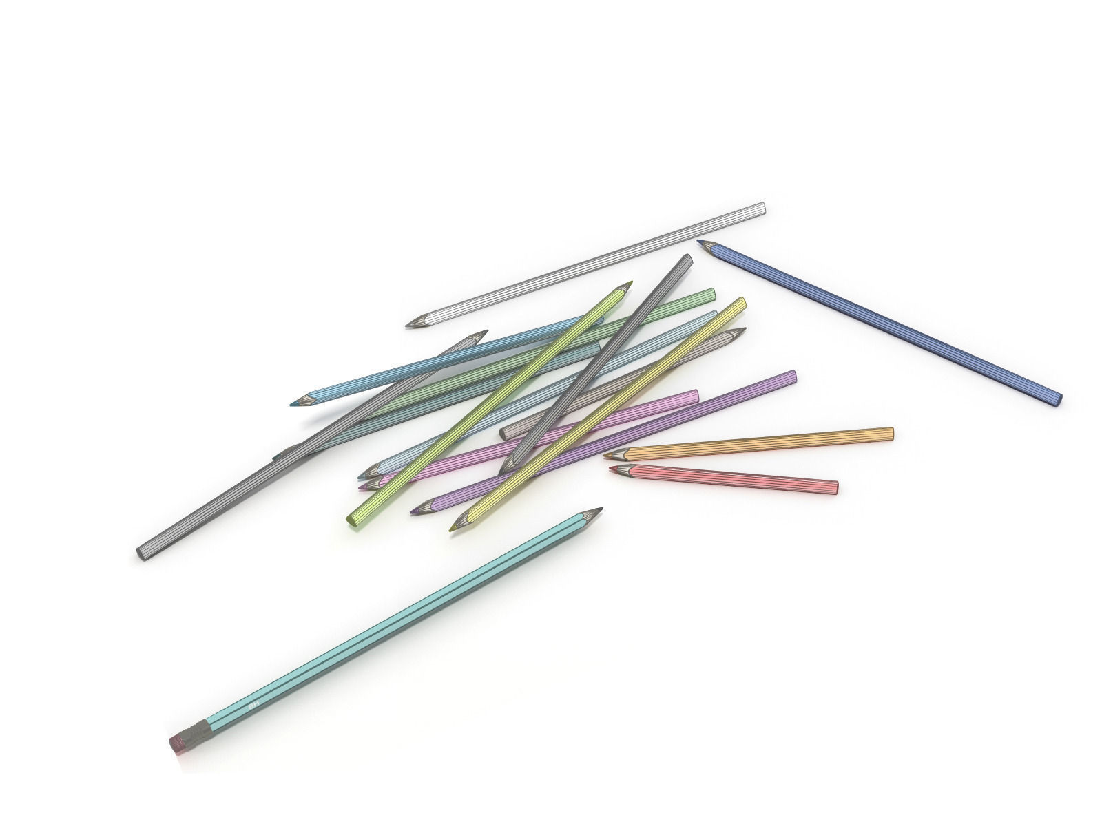 3 Pot pencils 3 Pots a crayons ciseaux regles 3D model_9