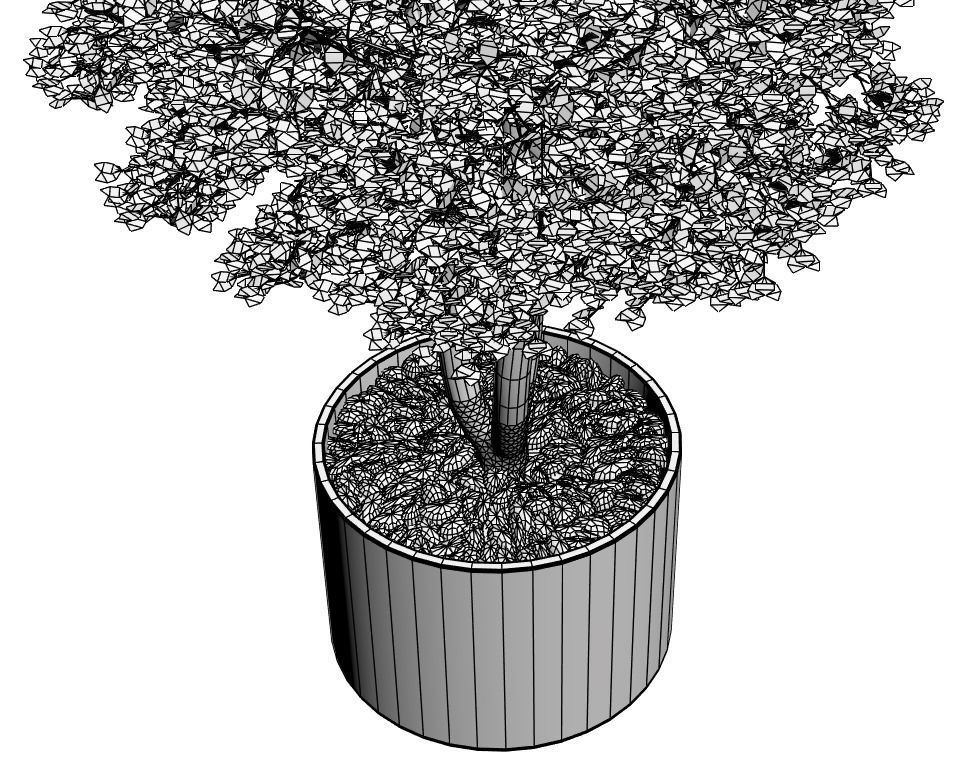 Tree in round steel pot 3D model_5