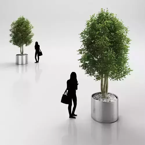 Tree in round steel pot 3D model