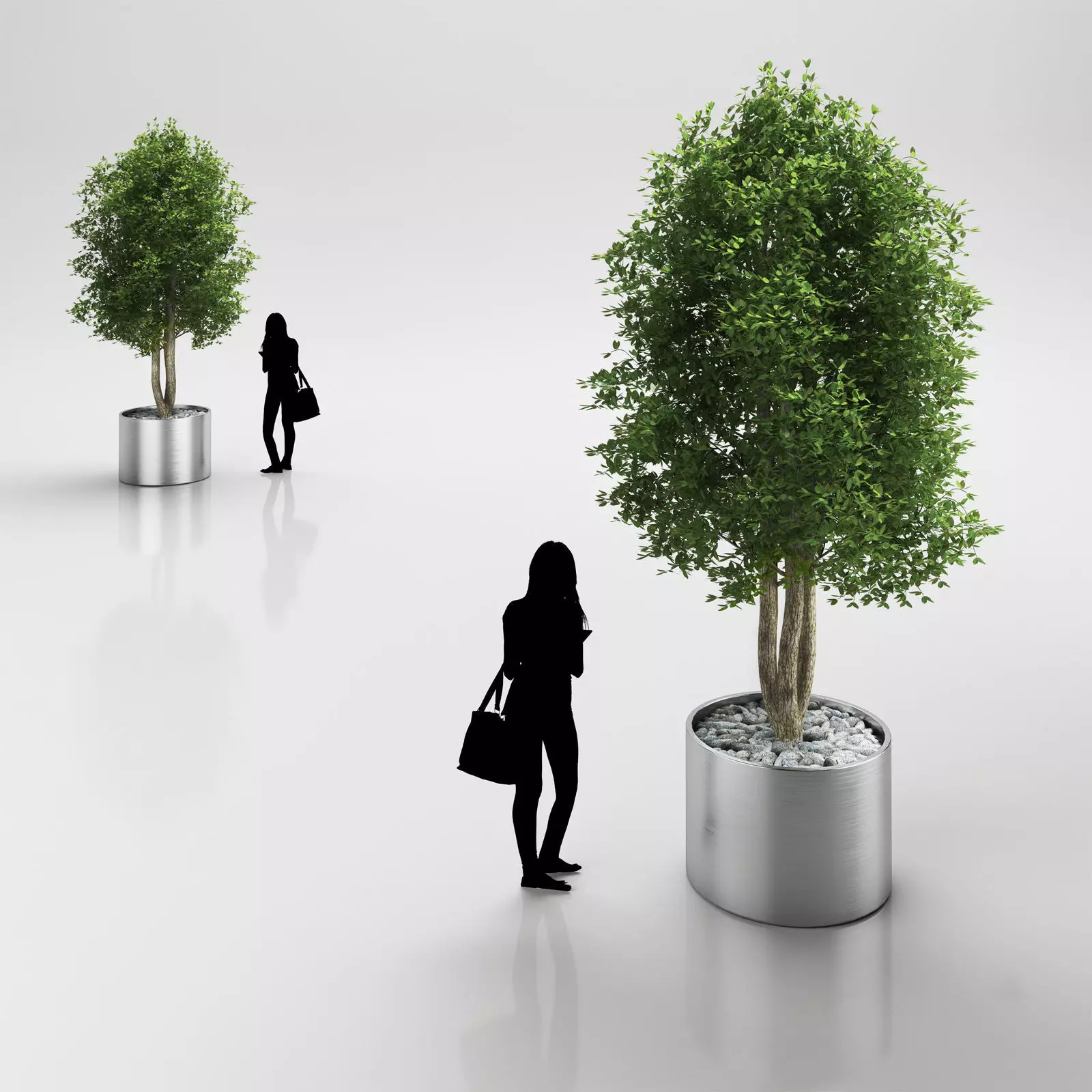 Tree in round steel pot 3D model_0