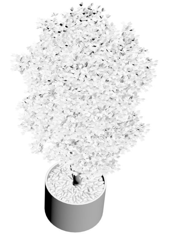 Tree in round steel pot 3D model_1