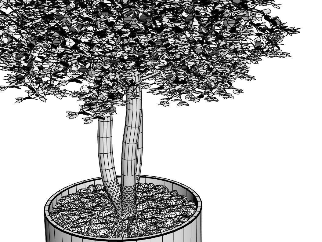 Tree in round steel pot 3D model_6