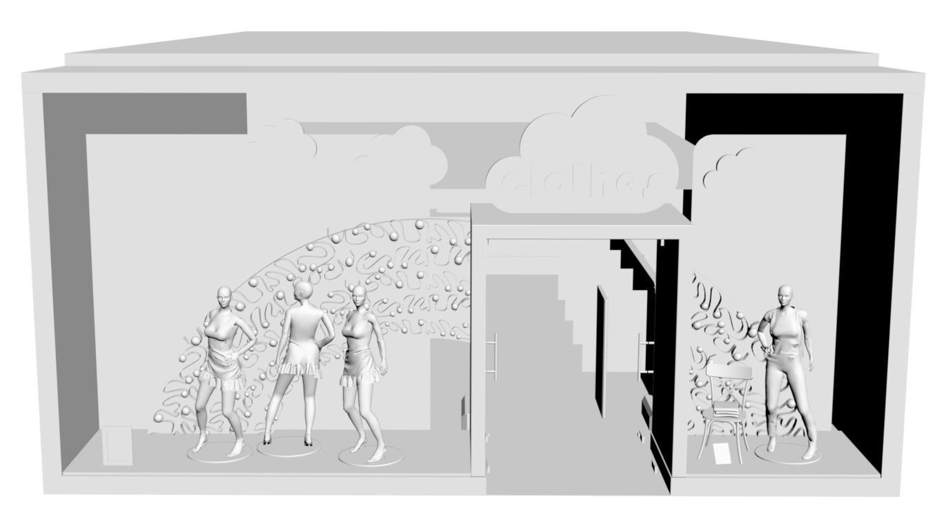 Shop window with colorful clothes 3D model_1