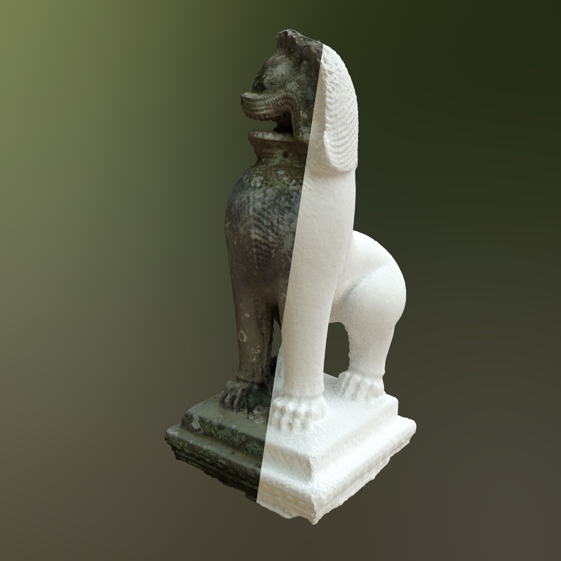 Scanned Damaged Lion Low-poly 3D model_1