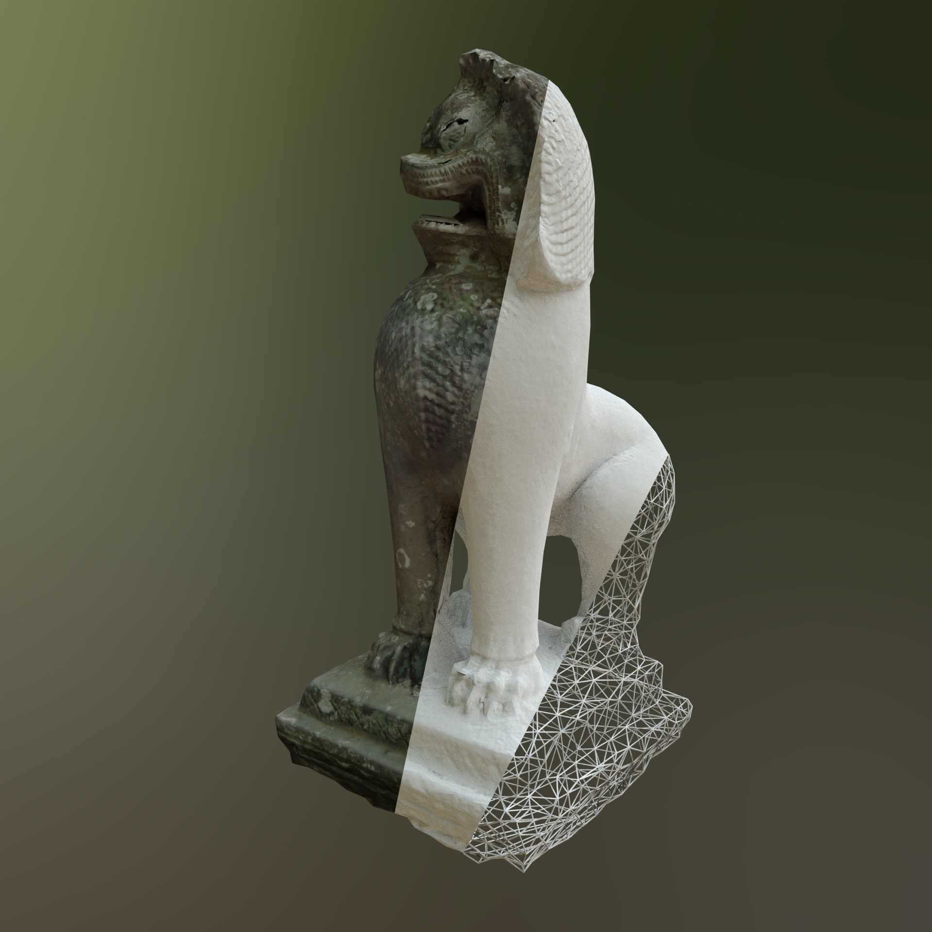 Scanned Damaged Lion Low-poly 3D model_3