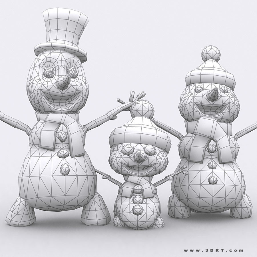 3DRT-Crazy dancing snowmen Low-poly 3D model_4