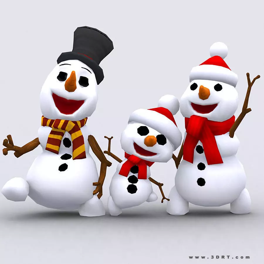 3DRT-Crazy dancing snowmen Low-poly 3D model_0