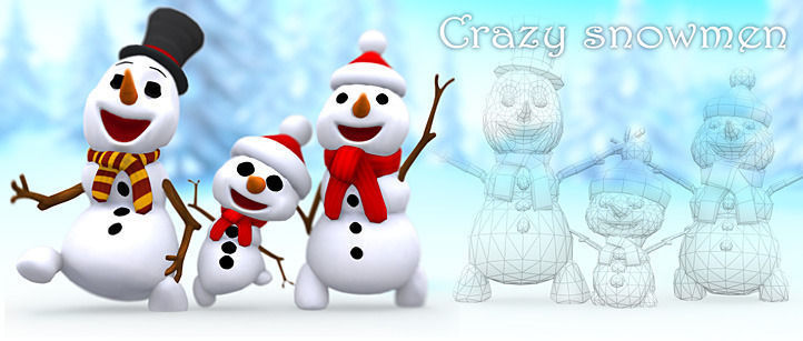 3DRT-Crazy dancing snowmen Low-poly 3D model_2