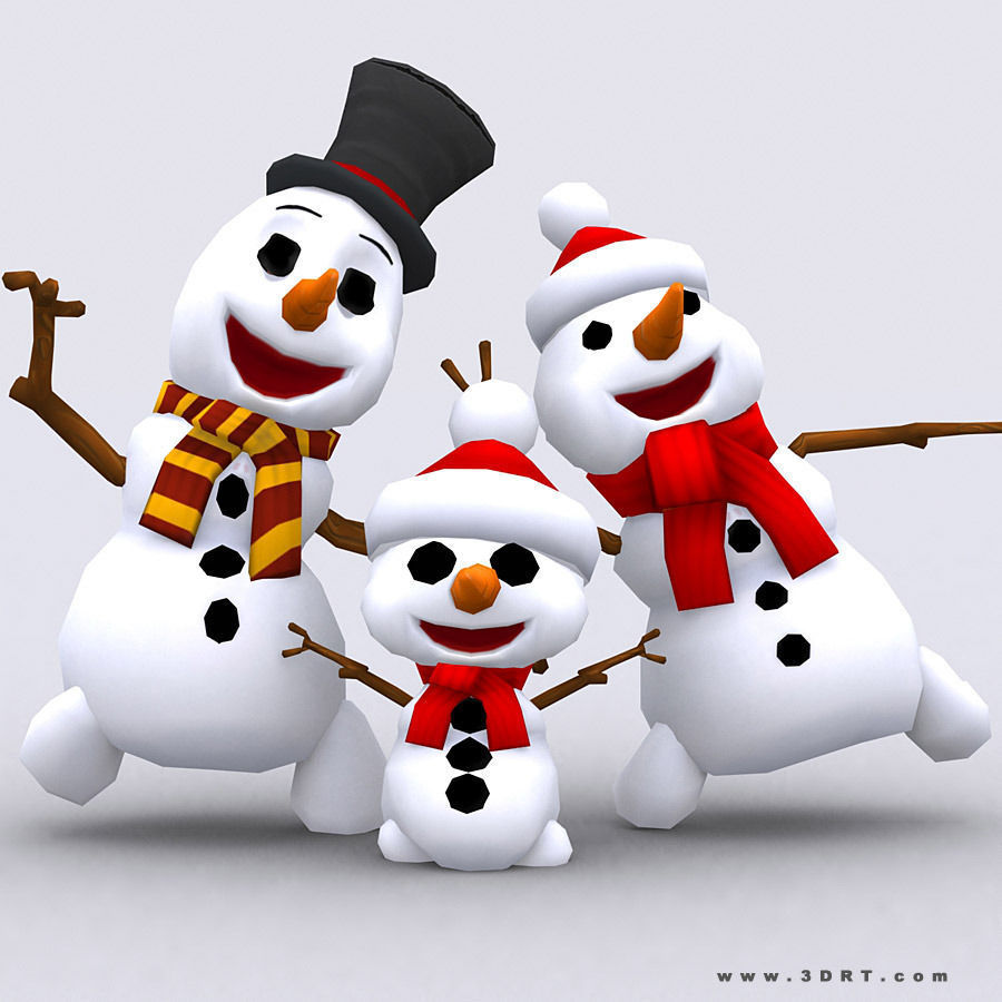 3DRT-Crazy dancing snowmen Low-poly 3D model_3