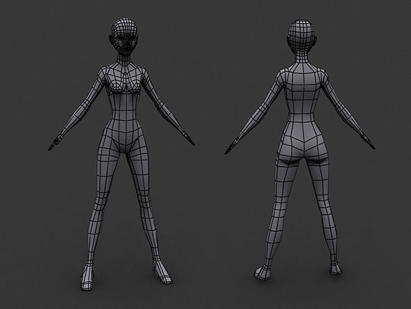 Human Manga Female Base Mesh 3D model_1