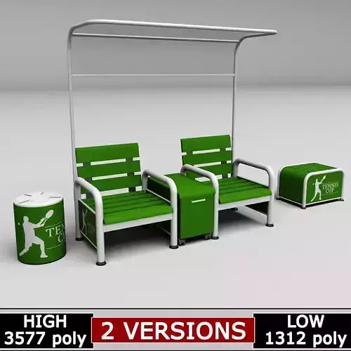 Tennis court bench chair low poly Low-poly 3D model