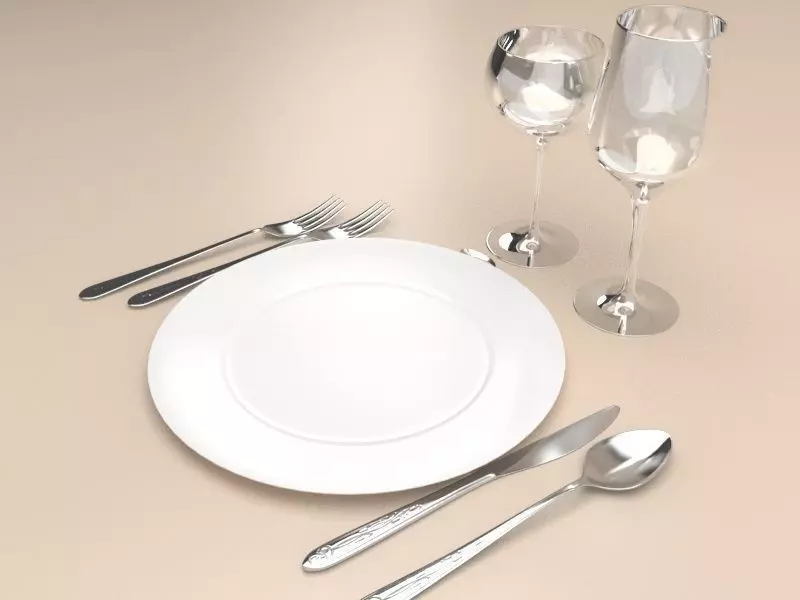 Clutery table setting with silverware and glasses Free 3D model_0