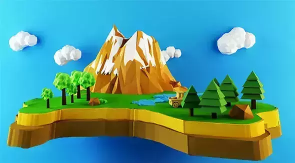 Low Poly island with mountains and trees