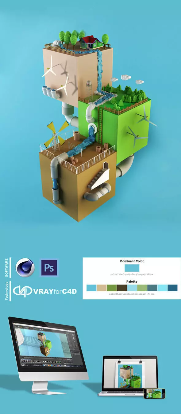 Low Poly Cubes City 3D model_0