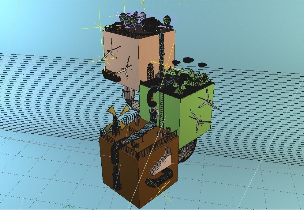 Low Poly Cubes City 3D model_2