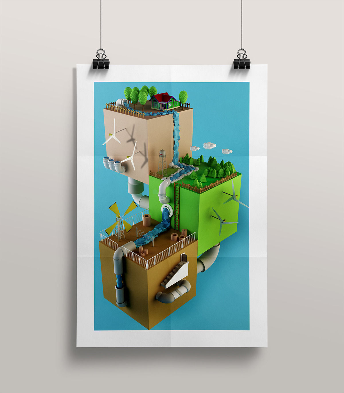 Low Poly Cubes City 3D model_1