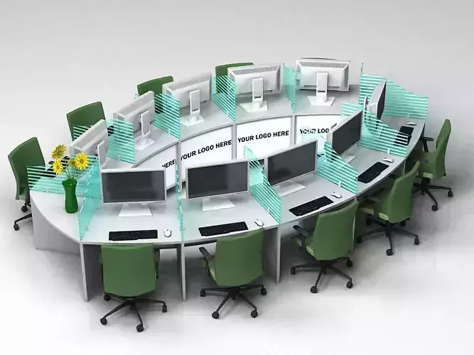 Curved workstation desk 3D model Curved workstation desk 3D model