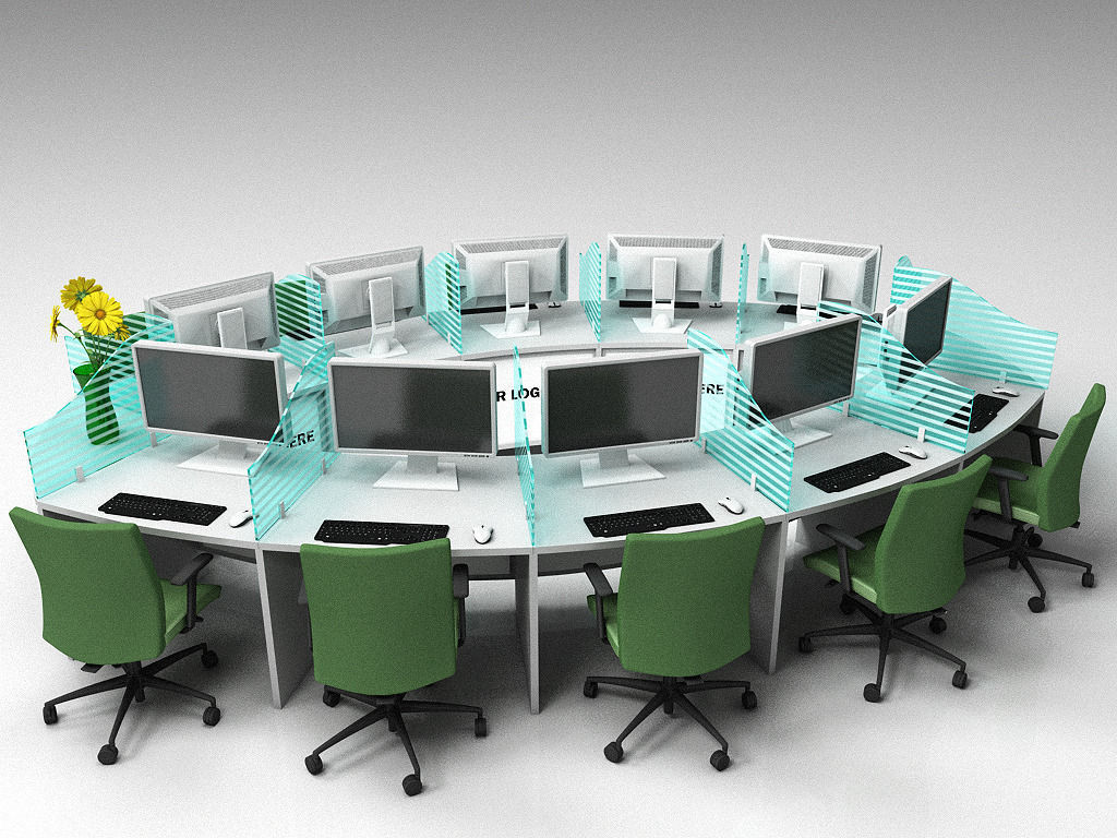 Curved workstation desk 3D model_1