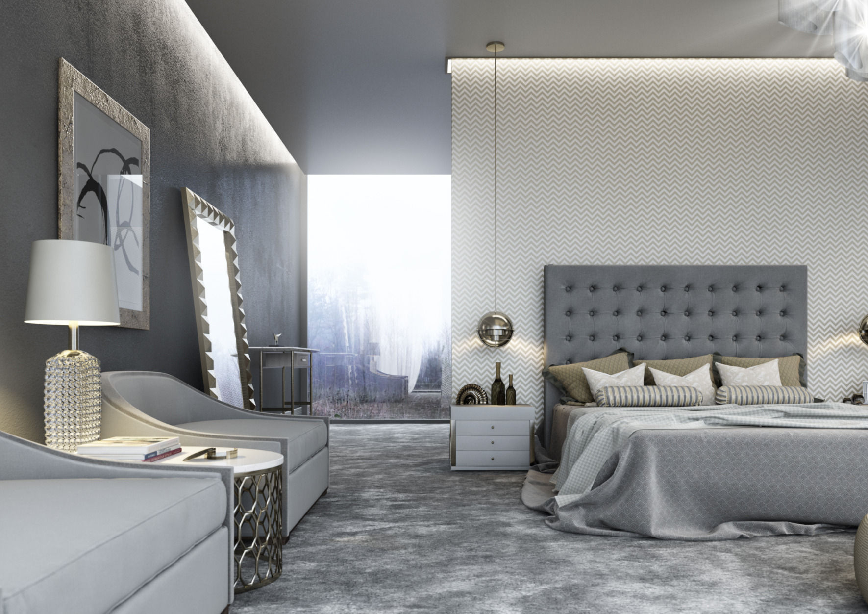 VRay - C4D Scene files - Modern Classic Bedroom Interior Scene 3D model_4