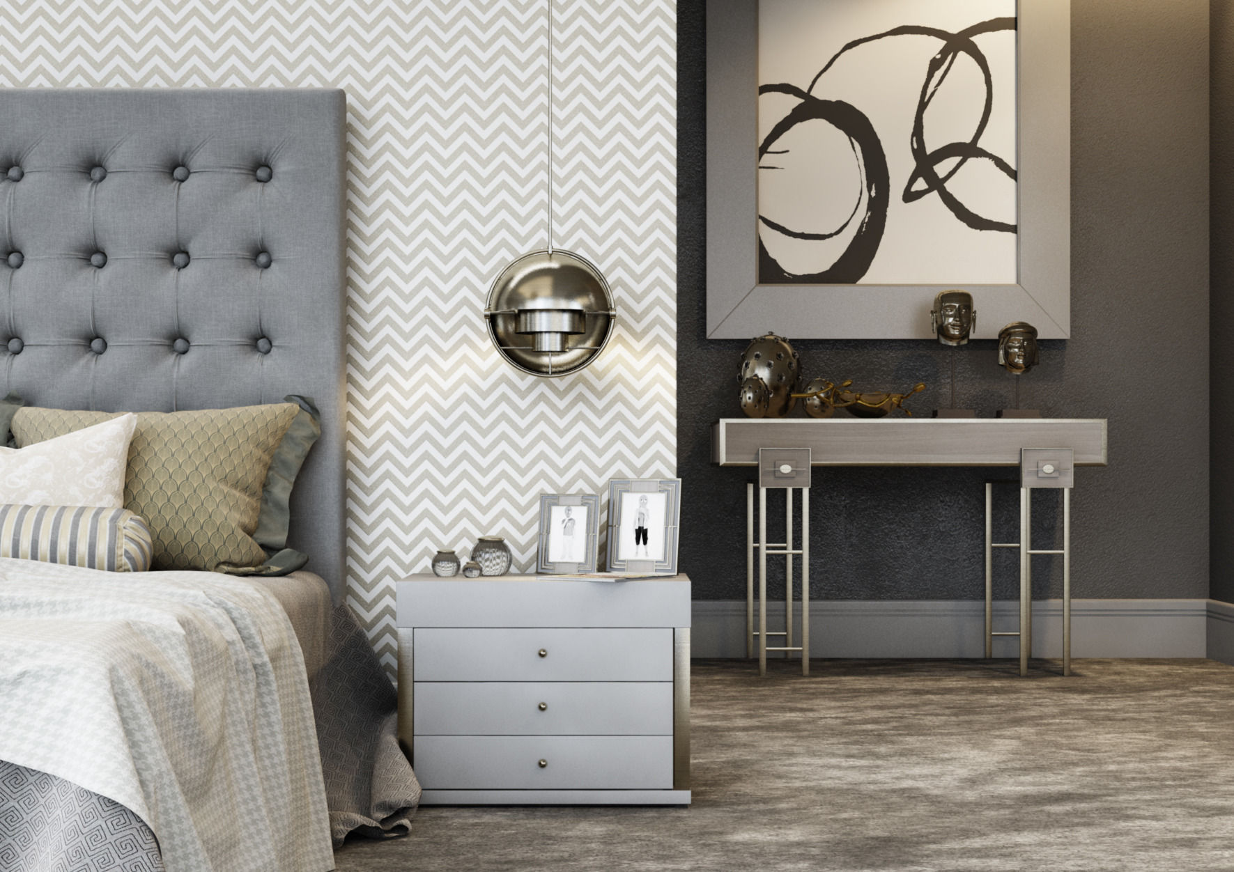 VRay - C4D Scene files - Modern Classic Bedroom Interior Scene 3D model_5