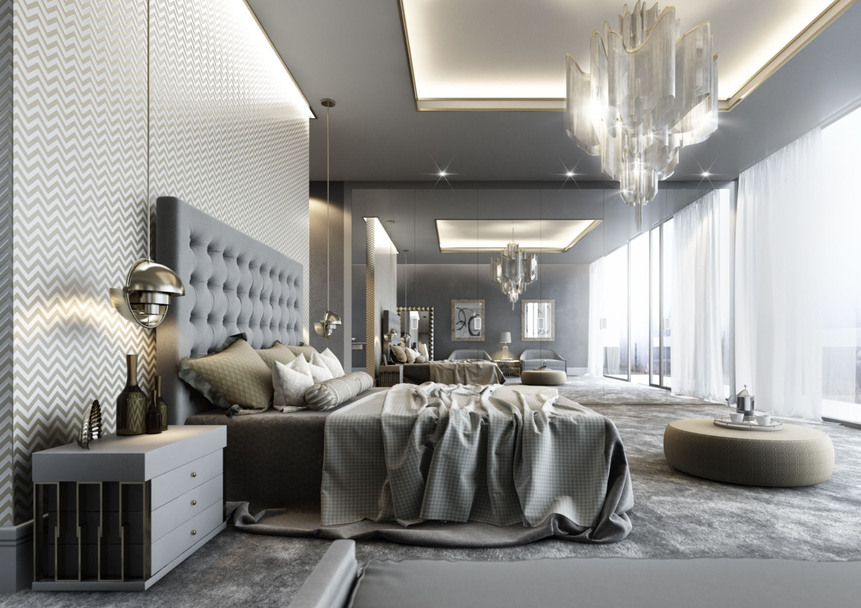 VRay - C4D Scene files - Modern Classic Bedroom Interior Scene 3D model_1