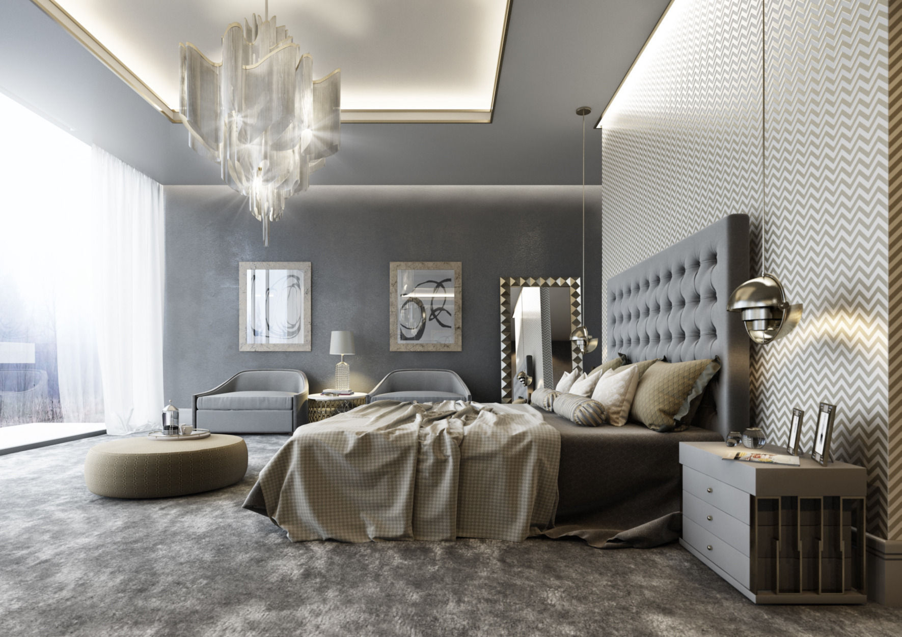 VRay - C4D Scene files - Modern Classic Bedroom Interior Scene 3D model_3