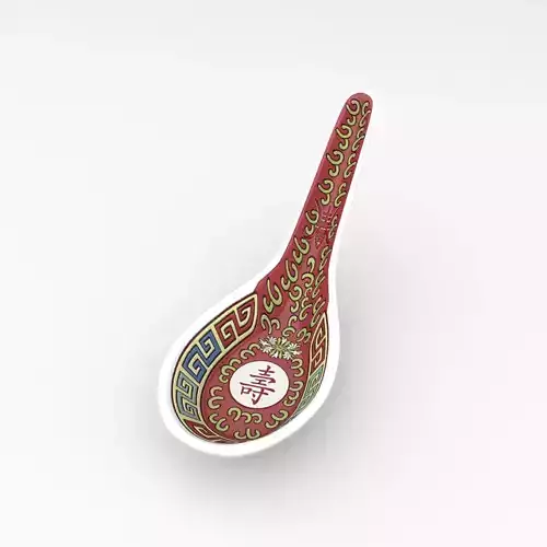 Chinese Porcelain Wan Shou Soup Spoon 3D model
