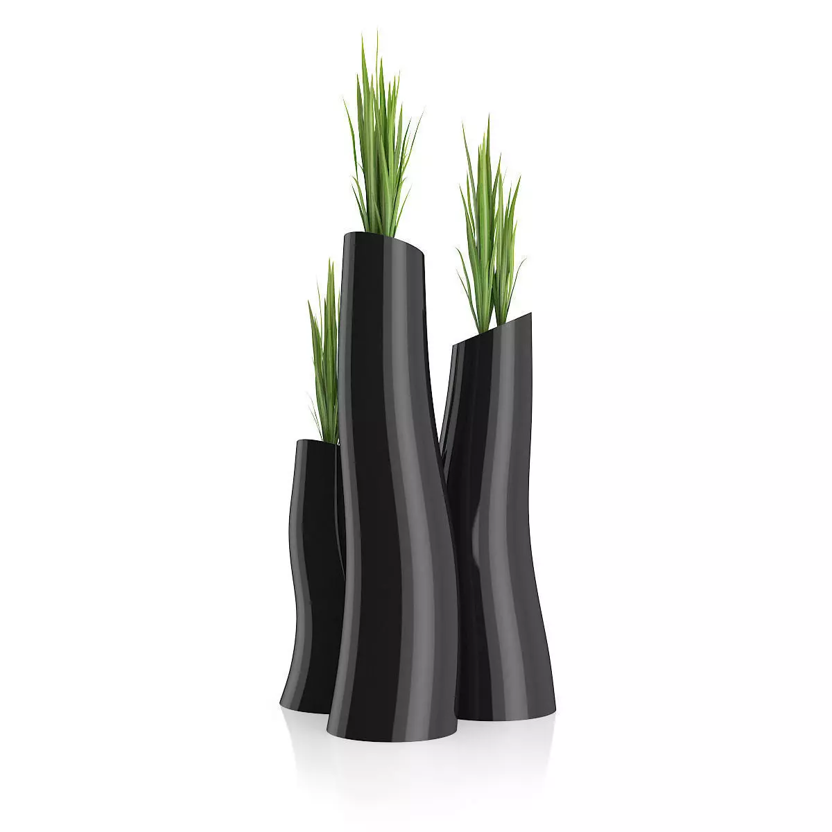 Three Plants in Black Pots 3D model