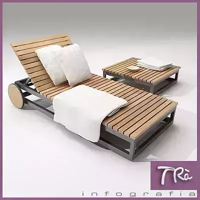 TEAK SUNBED AND TABLE