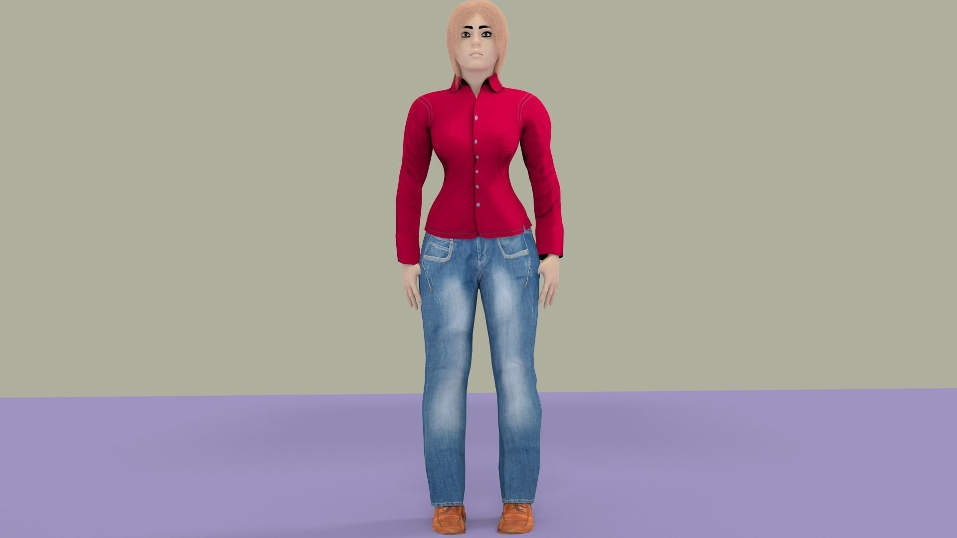  Girl Rigged Skinned ready for Animation 3D model_2