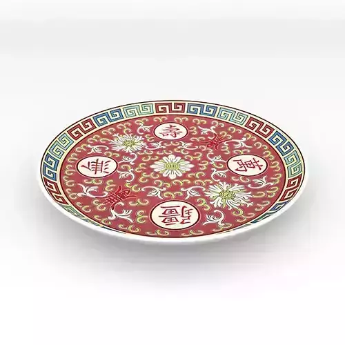 Chinese Porcelain Wan Shou Dinner Plate 3D model