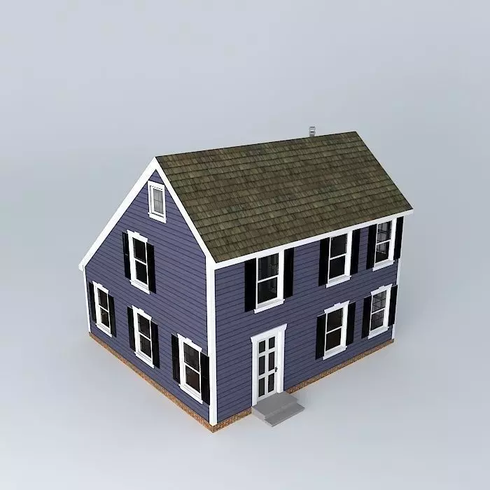 Colonial Saltbox House Free 3D model_0