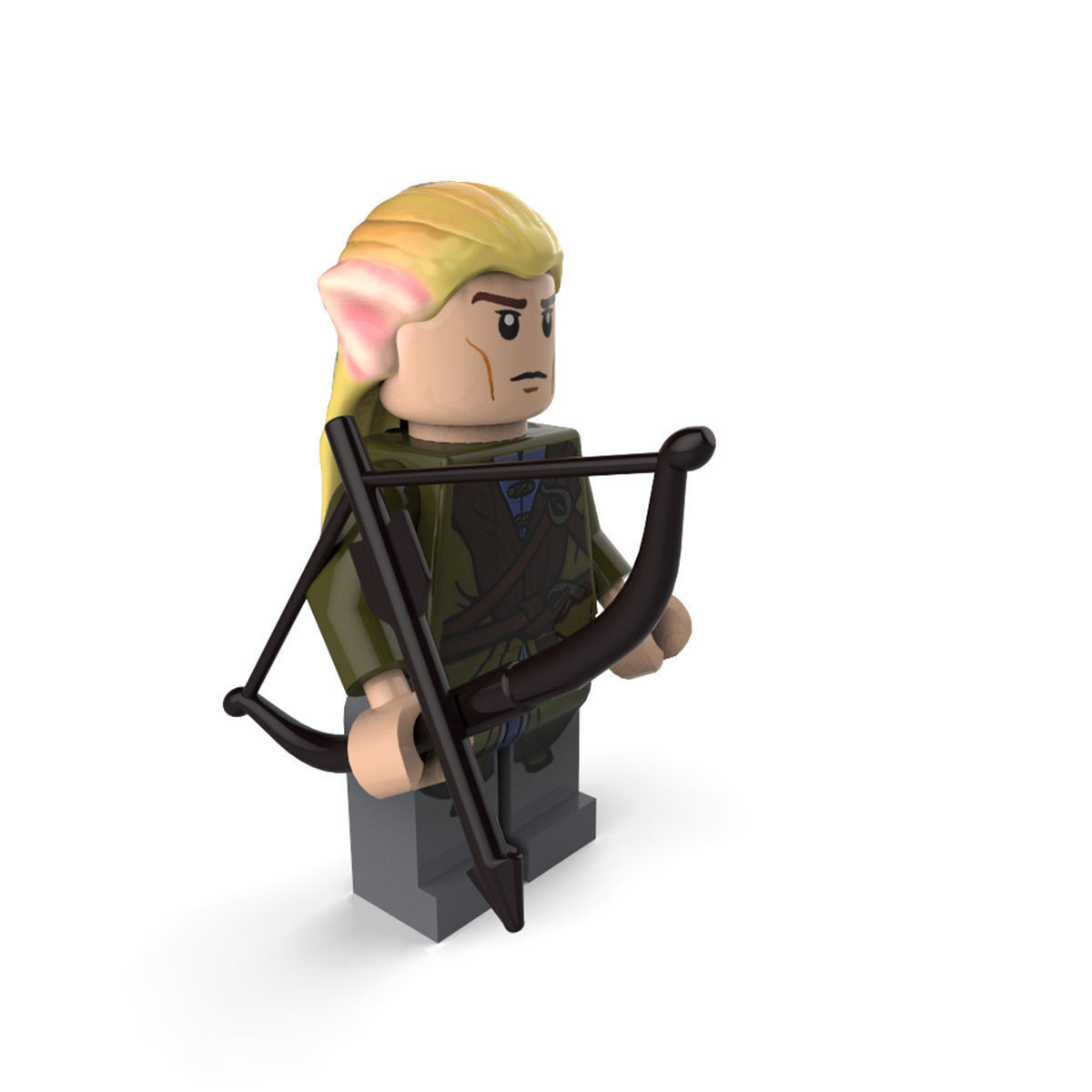 Legolas lego minifigure with bow and arrow 3D model_1
