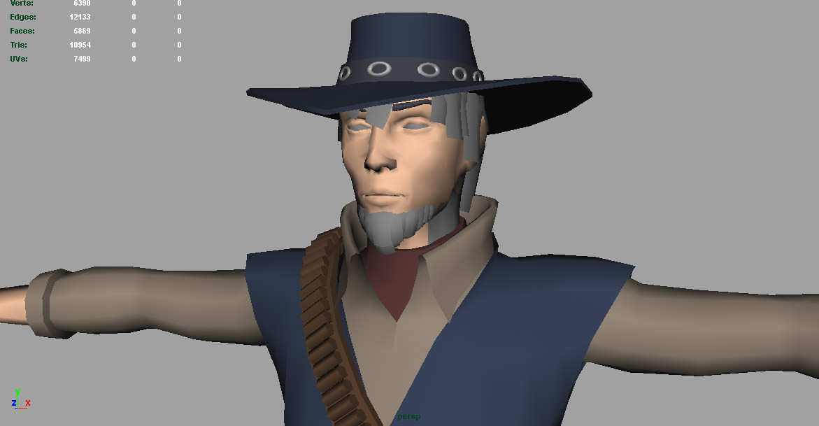 T Pose not rigged Cowboy Ken Ronan AAA Low-poly 3D model_4