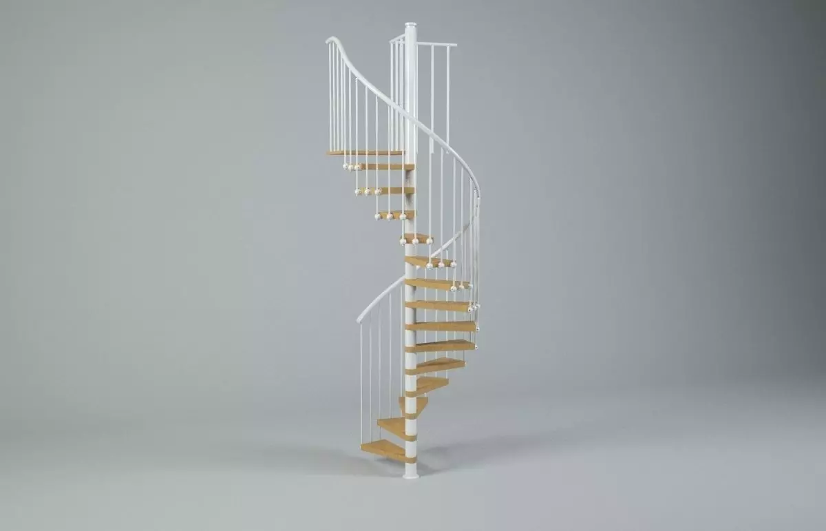 Spiral Staircase - White and Oak 3D model_0