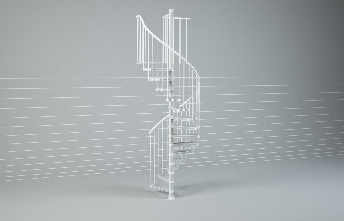 Spiral Staircase - White and Oak 3D model_1