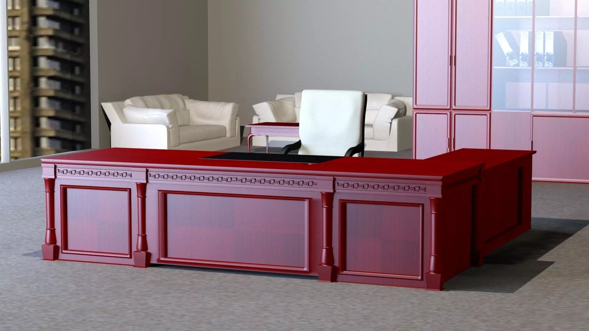 Classic Executive veneer desk with office furniture Free 3D model