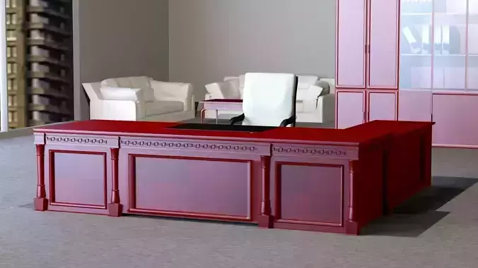 Classic Executive veneer desk with office furniture Free 3D model