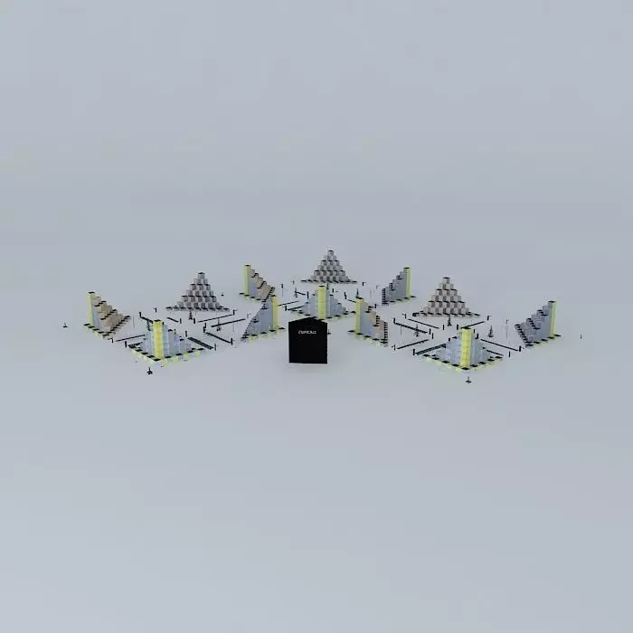 Cubic mosque with four pyramids in middle 3D model_0