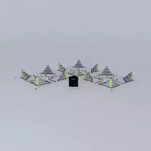 Cubic mosque with four pyramids in middle 3D model