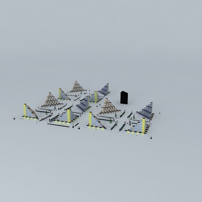 Cubic mosque with four pyramids in middle 3D model_1