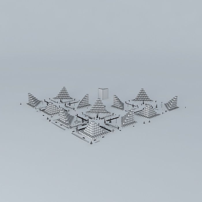 Cubic mosque with four pyramids in middle 3D model_4