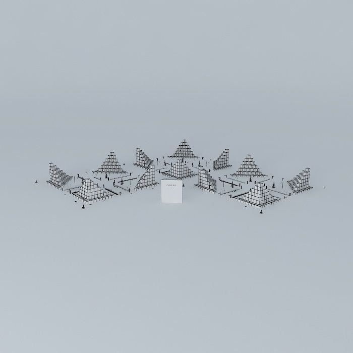 Cubic mosque with four pyramids in middle 3D model_3